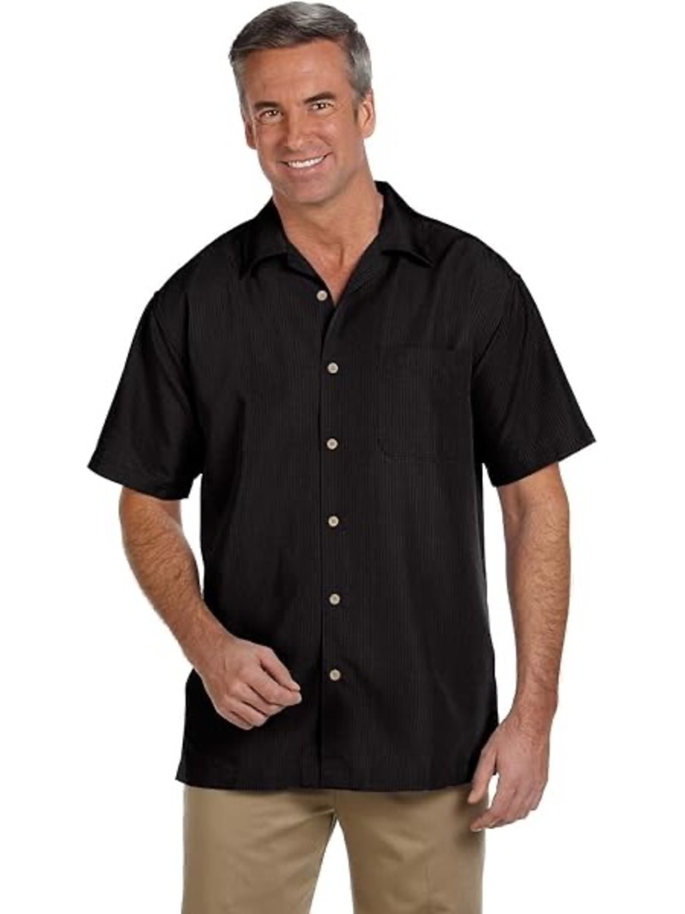 Harriton Men's‎ Barbados Textured Camp Black Shirt 4XL